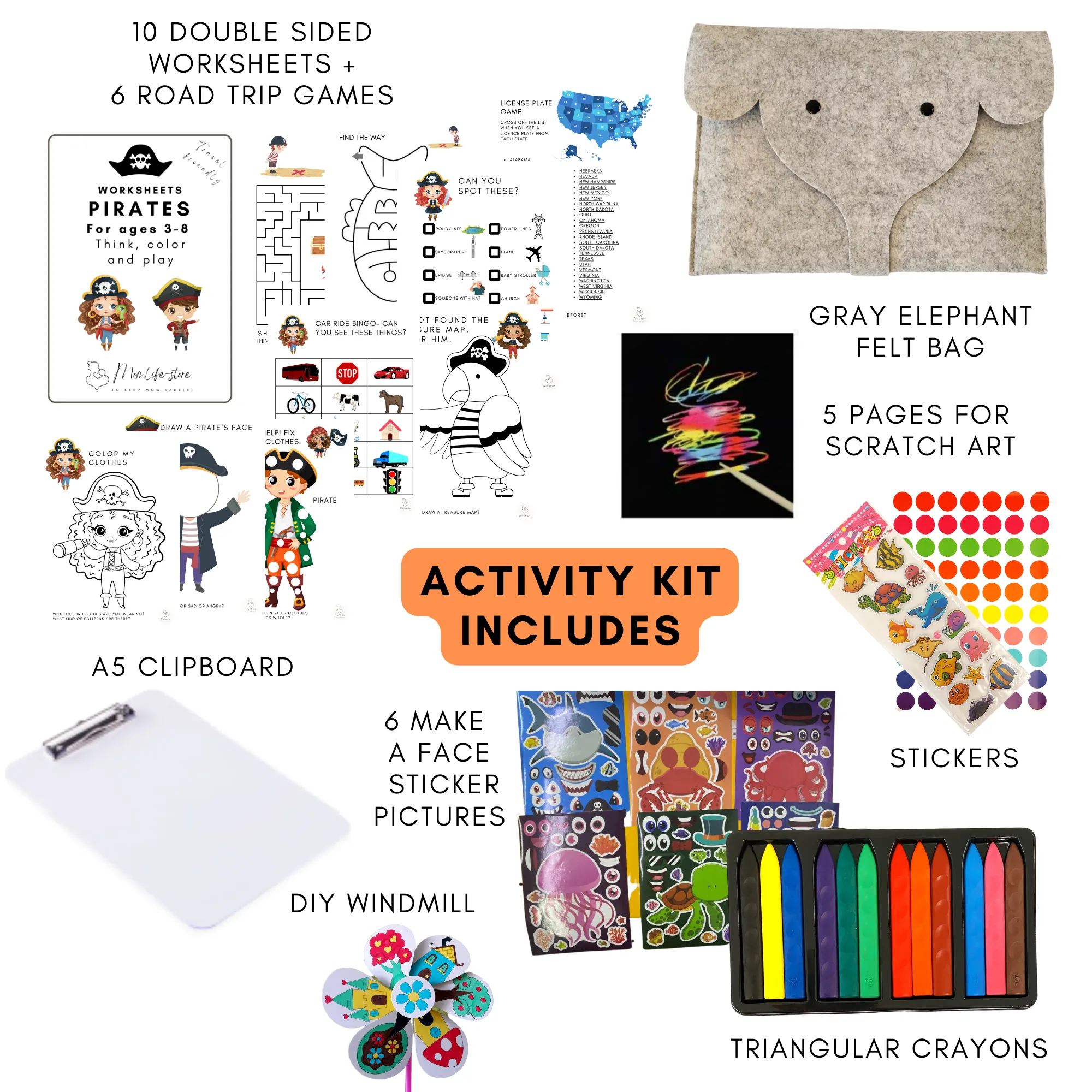 Kids Elephant Travel Activity Kit