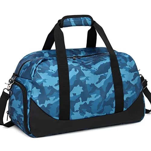 Kids Overnight Duffel Bag with Shoe Compartment, Blue Camo