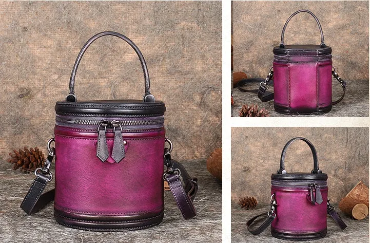 Ladies Genuine Leather Bucket Handbags Small Shoulder Bags Purses for Women