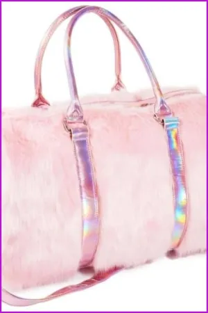 Large Tote Plush Pink Faux Fur Travel Bag F14188