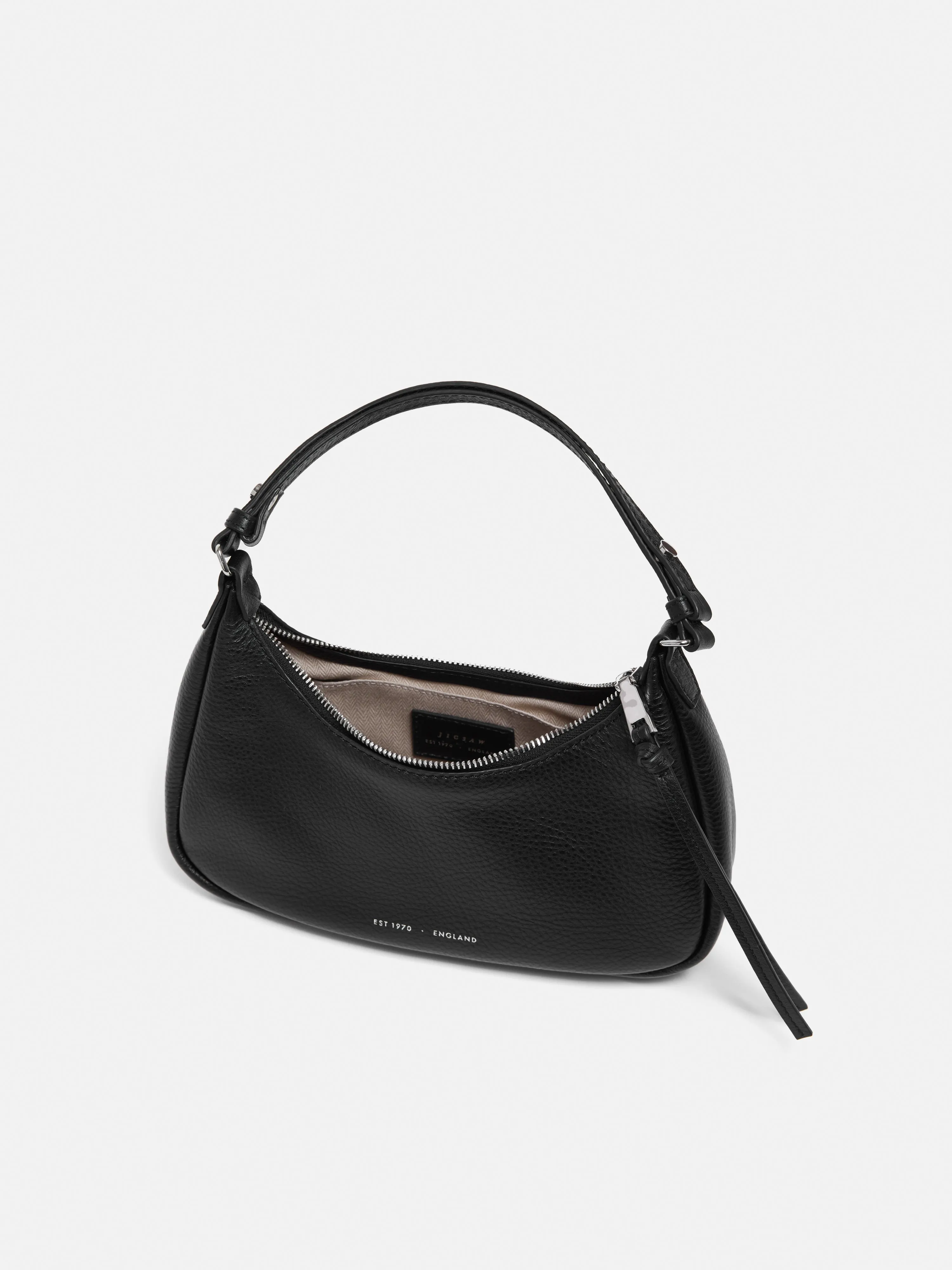 Leather Crescent Bag Small | Black