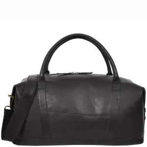 Leather Holdall Weekend Duffle Bag Travel Carry on Black Volos