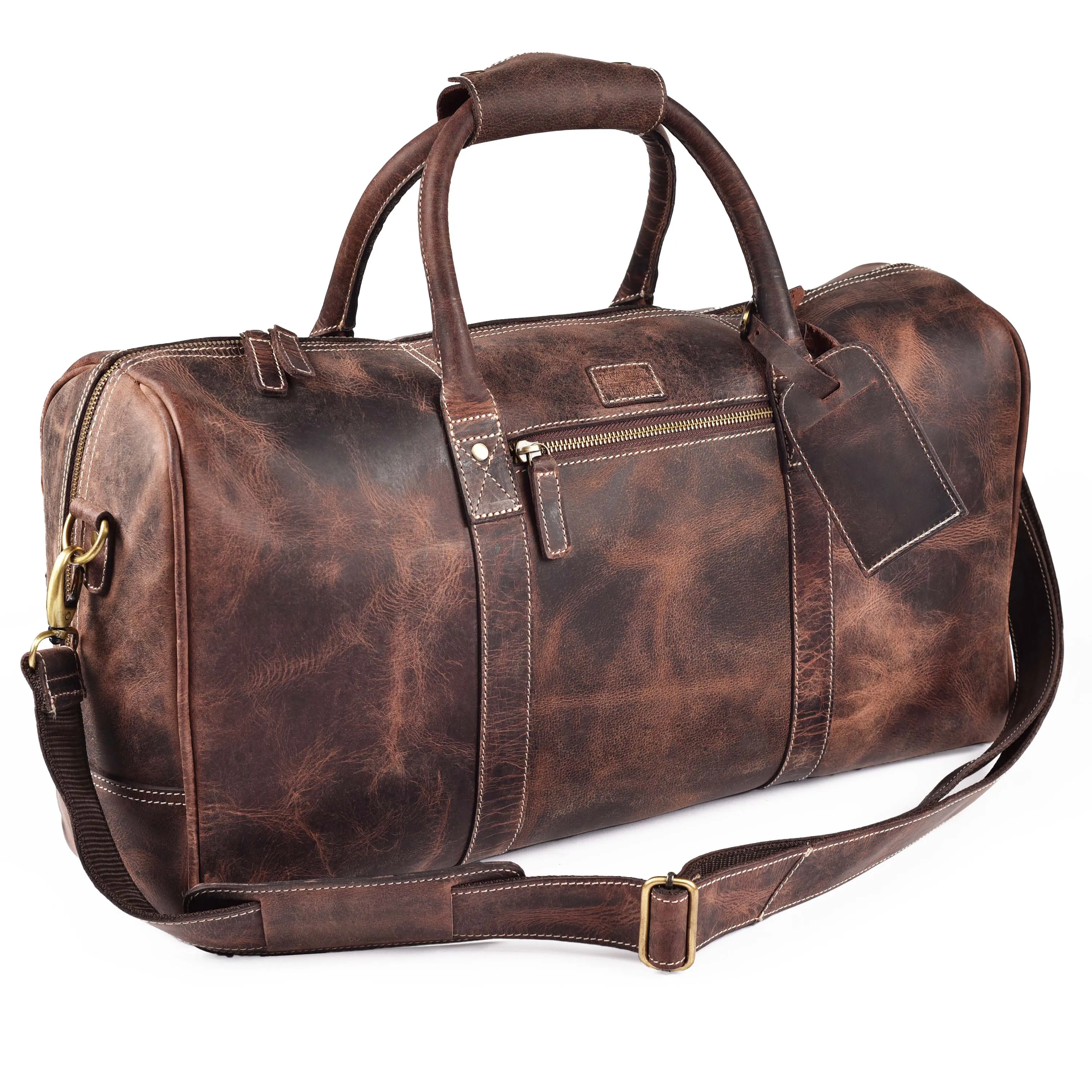 Leather Travel Duffel Bag for Men, Gym Sports Overnight Weekender Luggage Duffle Bag