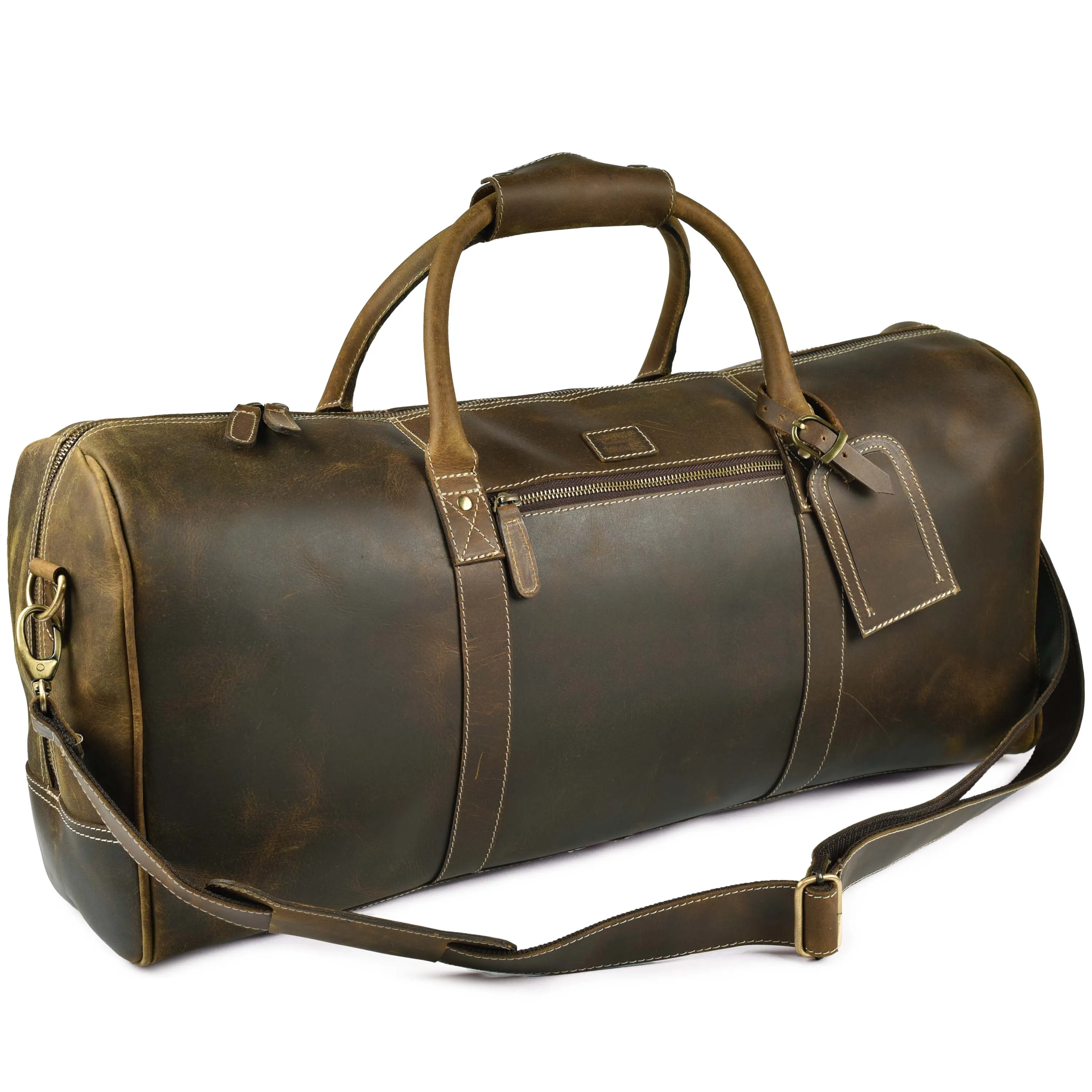 Leather Travel Duffel Bag for Men, Gym Sports Overnight Weekender Luggage Duffle Bag