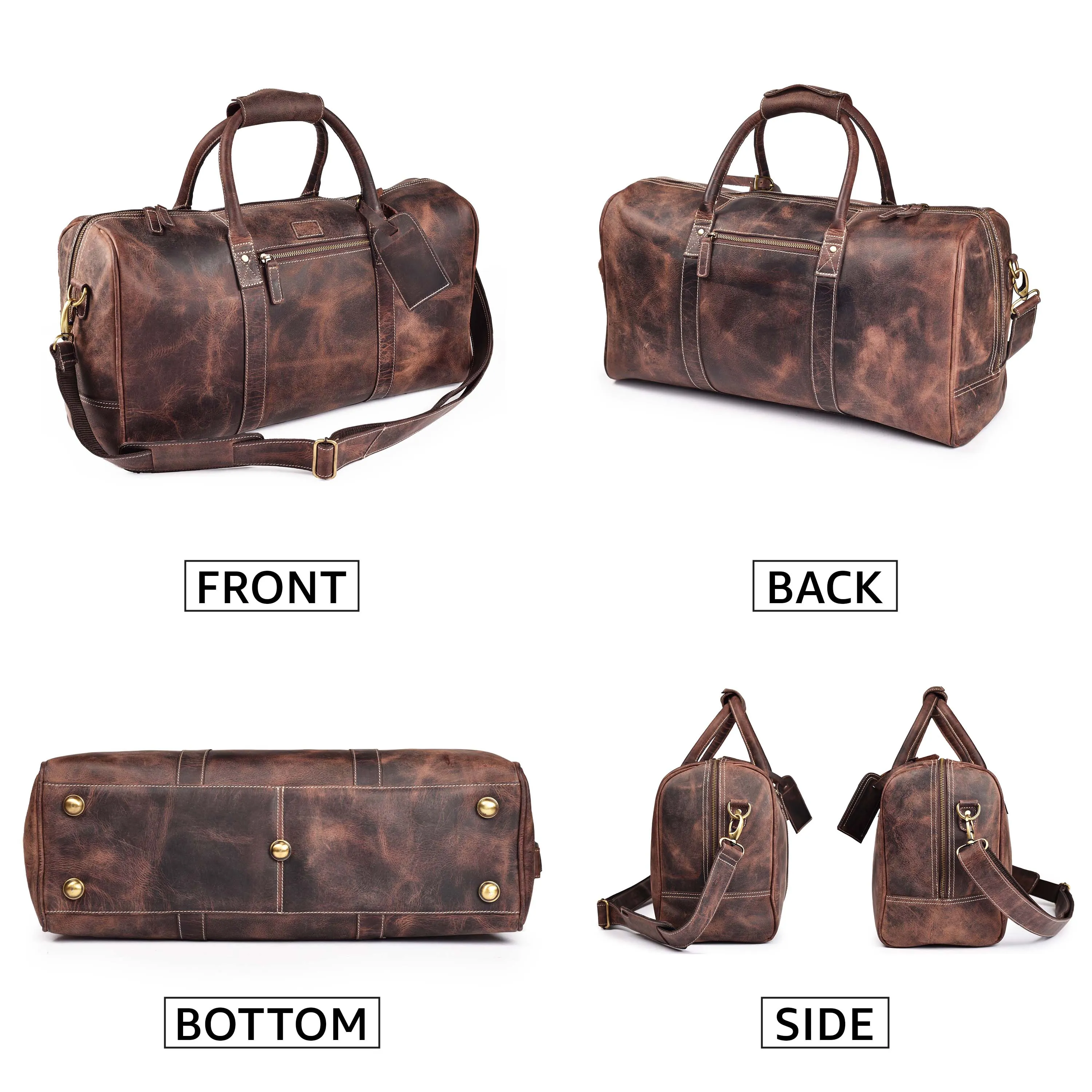 Leather Travel Duffel Bag for Men, Gym Sports Overnight Weekender Luggage Duffle Bag