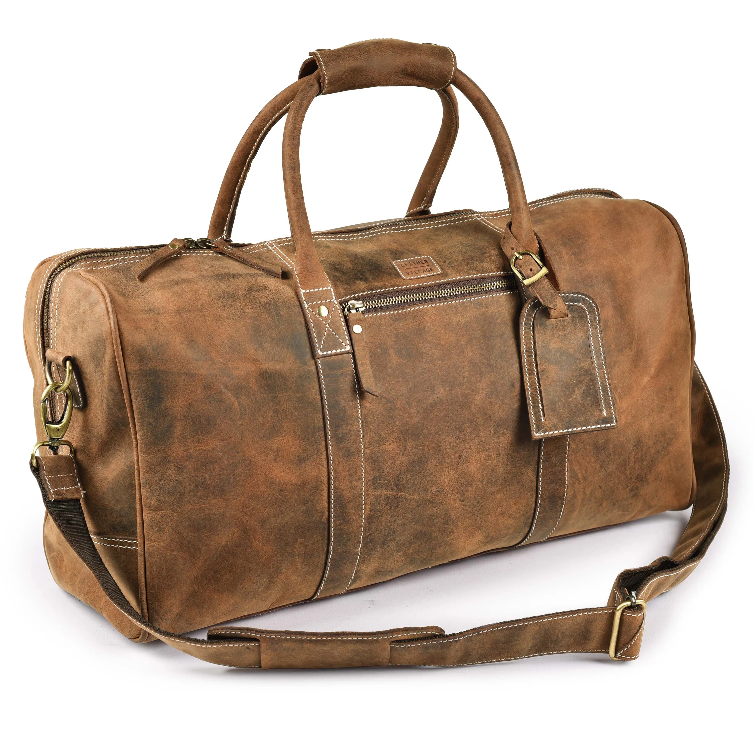 Leather Travel Duffel Bag for Men, Gym Sports Overnight Weekender Luggage Duffle Bag