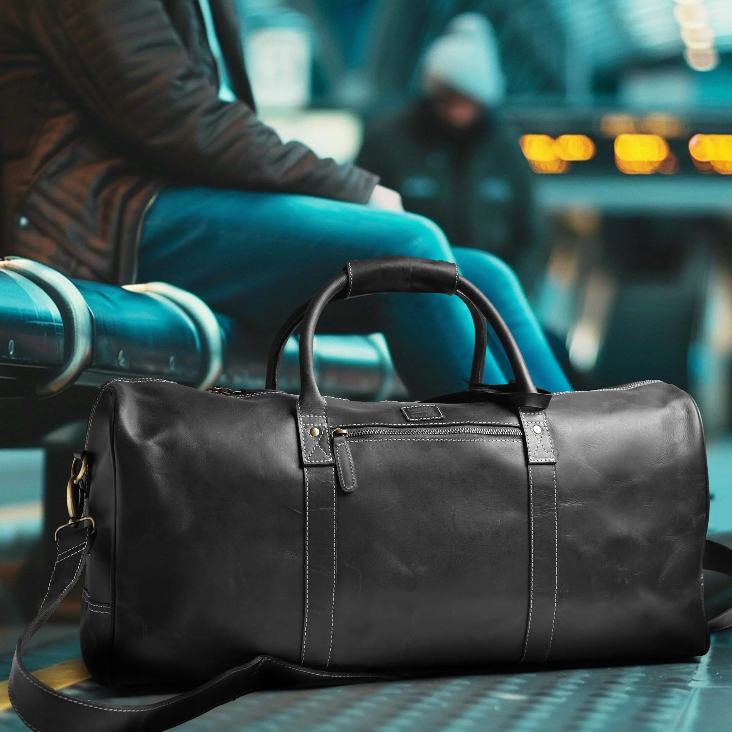 Leather Travel Duffel Bag for Men, Gym Sports Overnight Weekender Luggage Duffle Bag