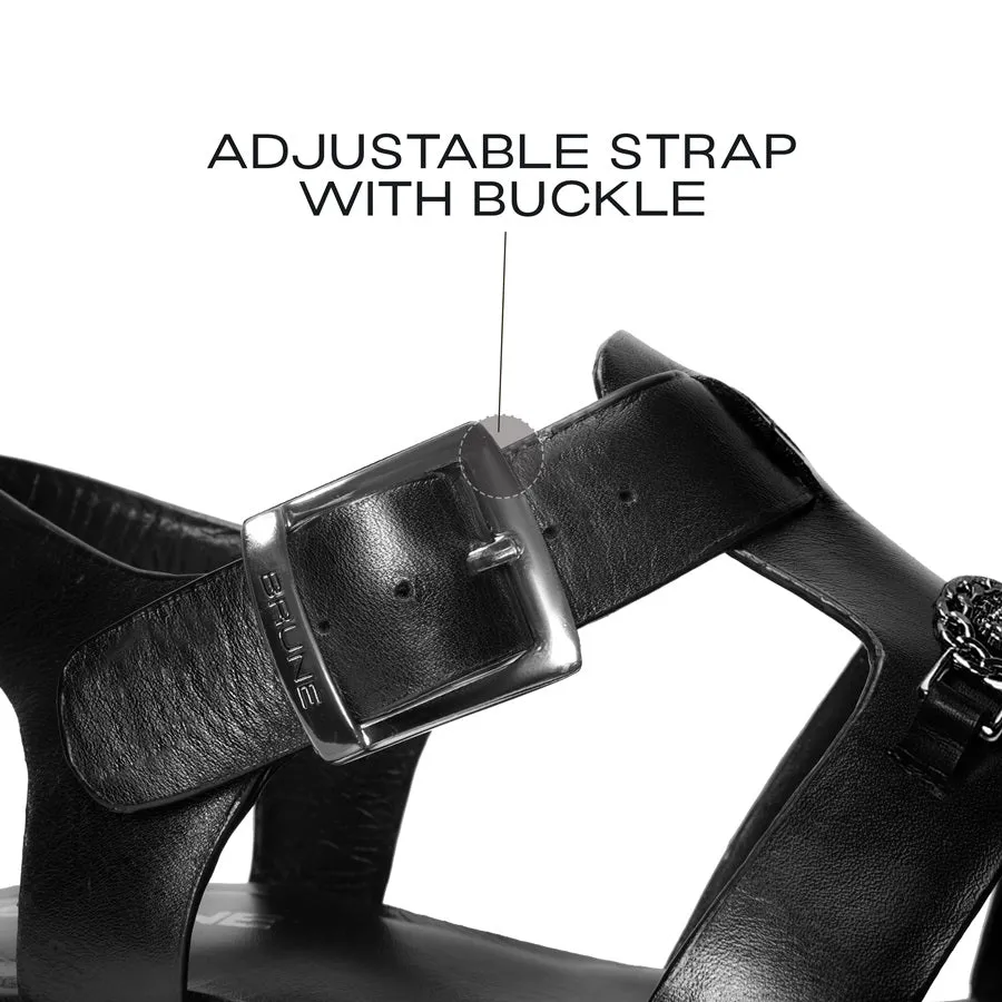 Luxurious Black Cage Sandal with Gun Metal Accessory