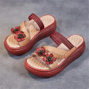 Luxurious Braided Tanned Cowhide Flower Power Platform Slides