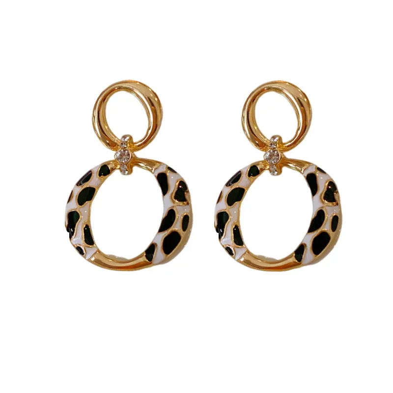 Luxurious Circle Round Geometric Alloy Oil Dripping Earrings