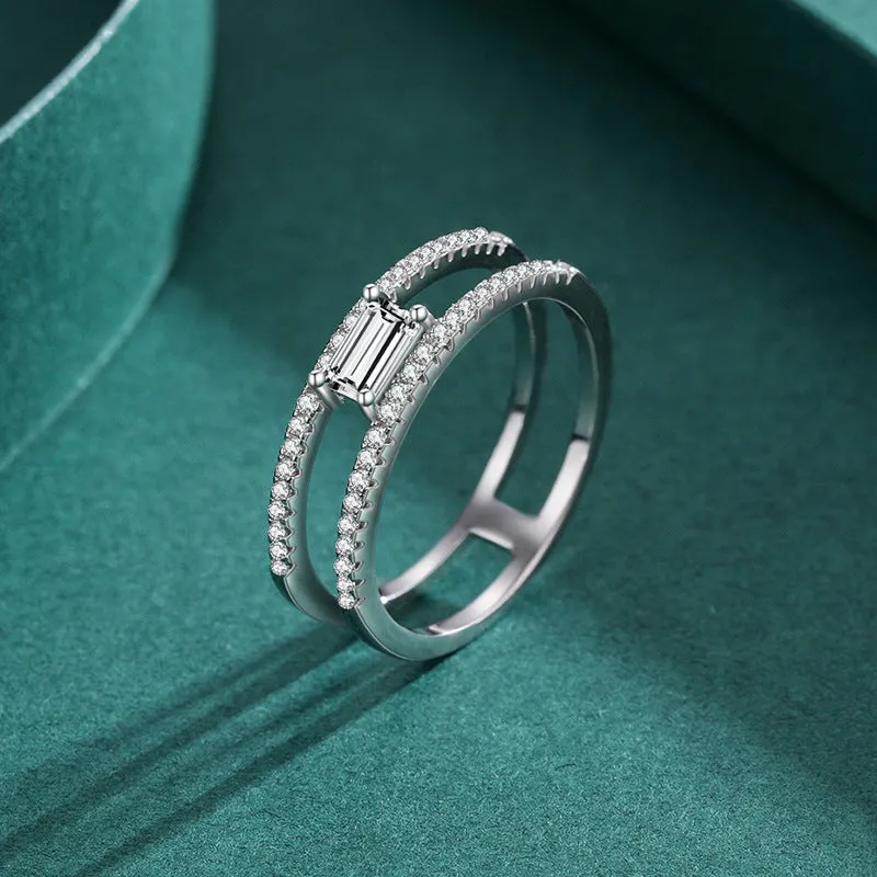 Luxurious Double-Layer Sterling Silver Zircon Ring