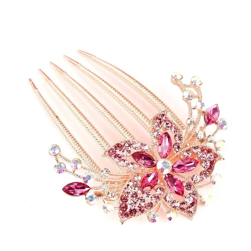 Luxurious Flower Alloy Plating Rhinestones Insert Comb