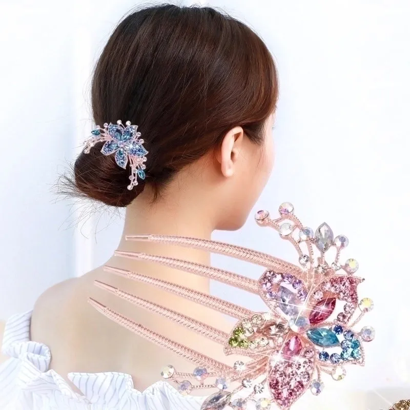 Luxurious Flower Alloy Plating Rhinestones Insert Comb