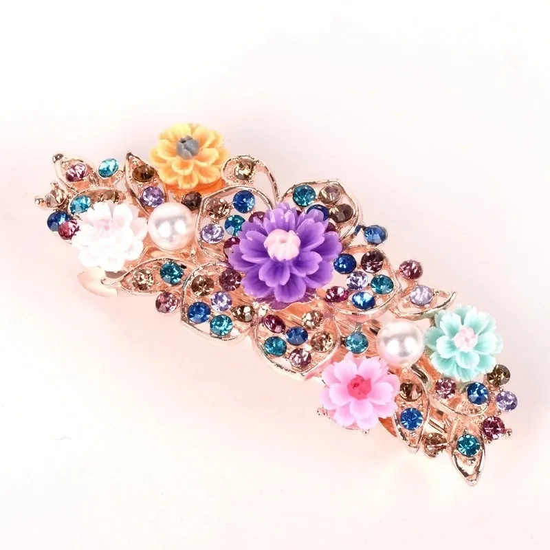 Luxurious Flower Alloy Plating Rhinestones Insert Comb