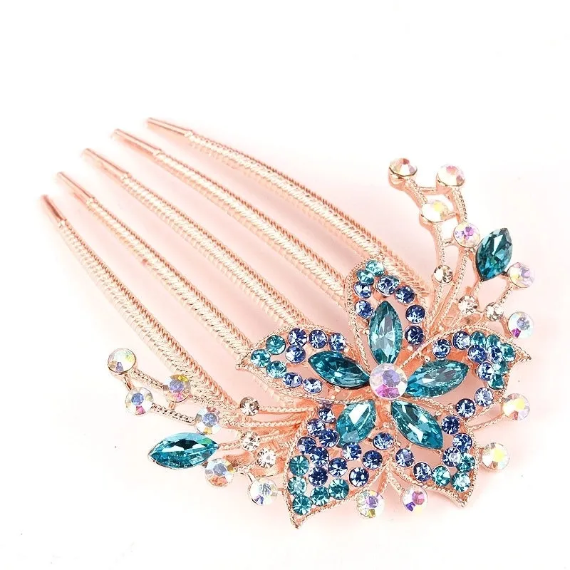 Luxurious Flower Alloy Plating Rhinestones Insert Comb