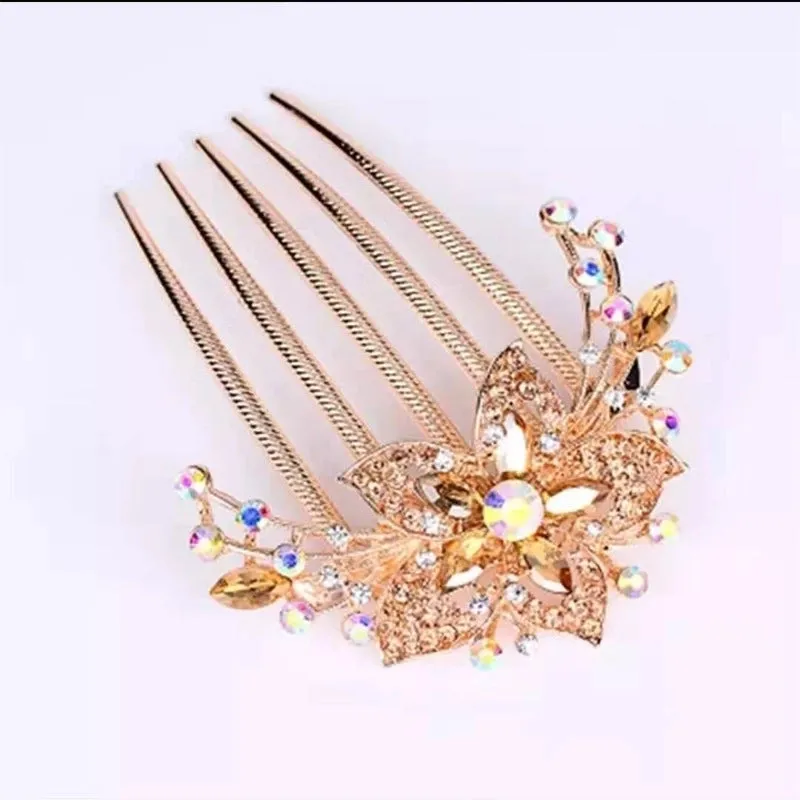 Luxurious Flower Alloy Plating Rhinestones Insert Comb