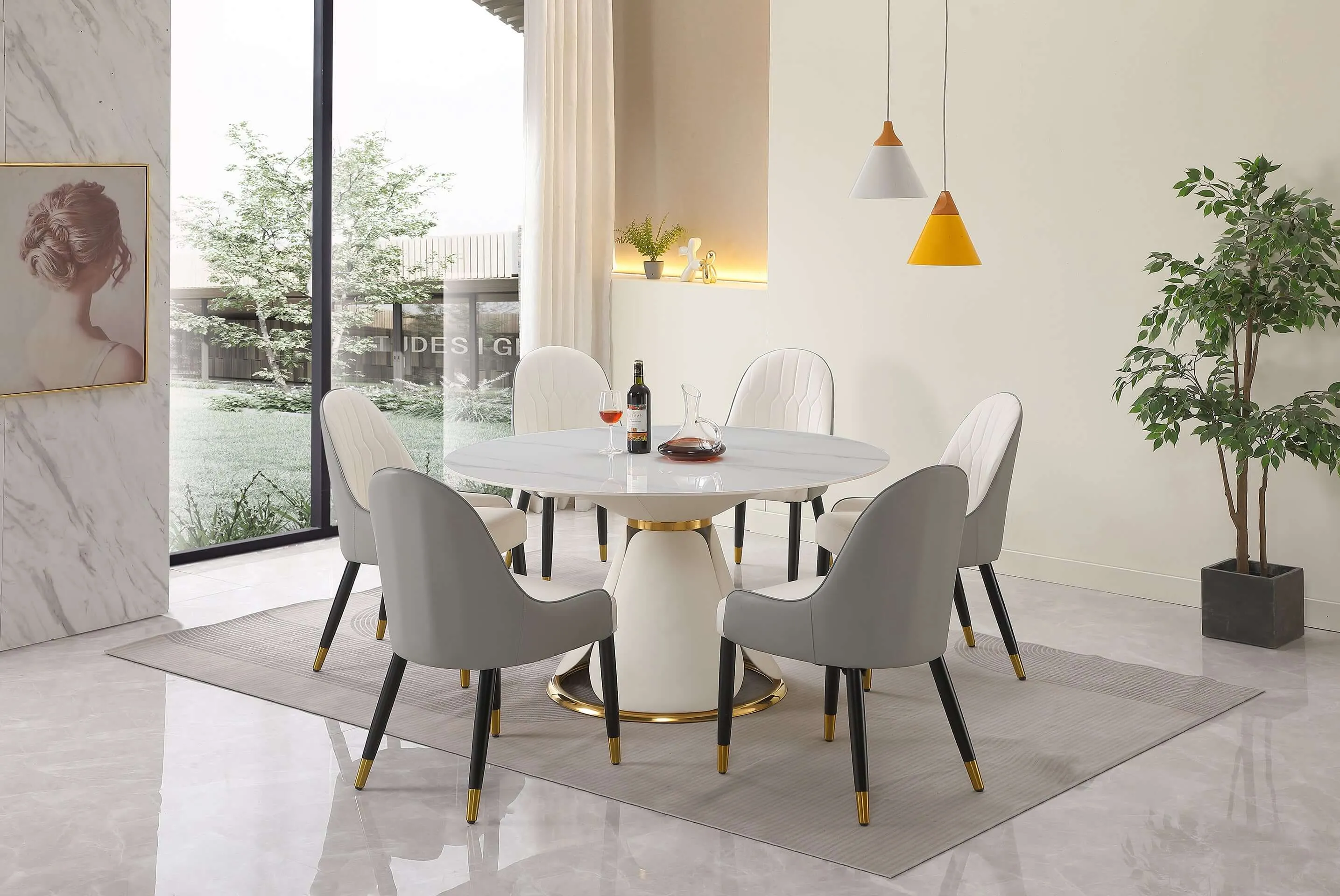 Luxurious Modern Round Sintered Stone Dining Table 53inch