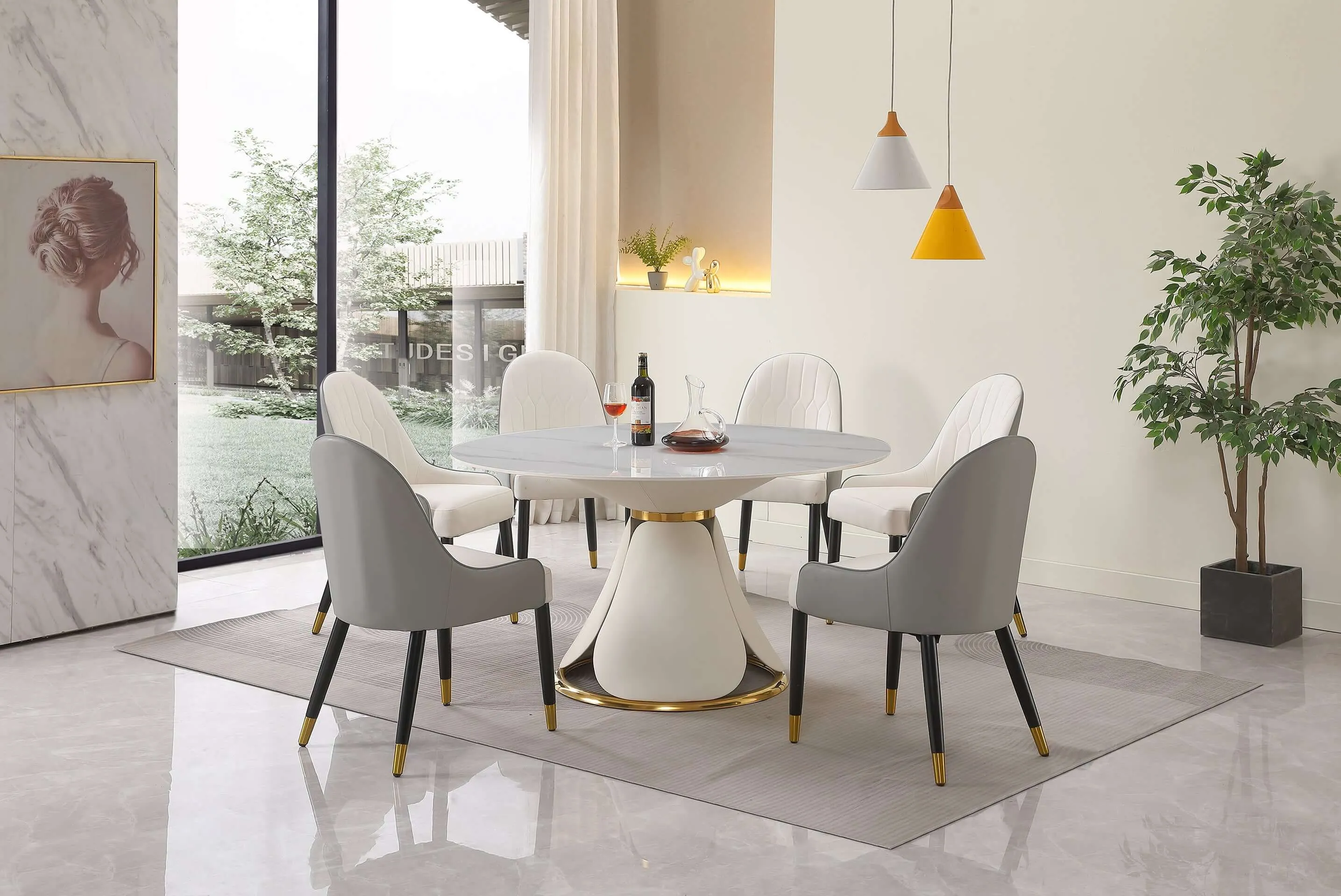 Luxurious Modern Round Sintered Stone Dining Table 53inch