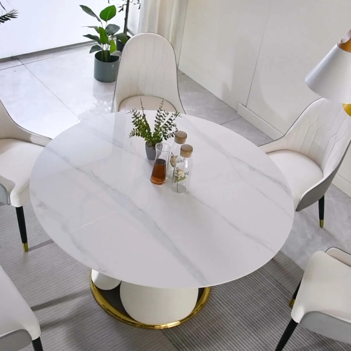 Luxurious Modern Round Sintered Stone Dining Table 53inch