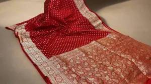 Luxurious Red Handloom Pure Silk Banarasi Saree