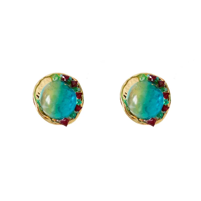 Luxurious Round Geometric Glass Electroplating Earrings