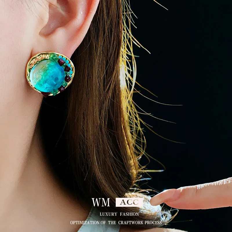 Luxurious Round Geometric Glass Electroplating Earrings