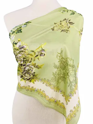 Luxurious Silk-Feel Square Scarf--Green Peony