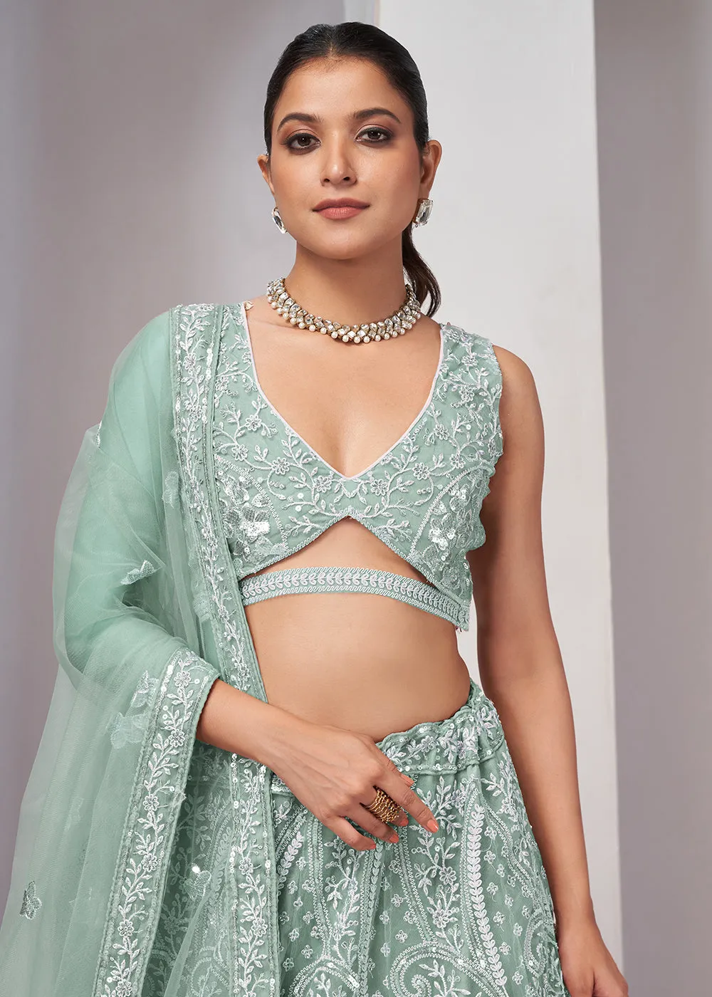 Luxurious Sky Blue Heavy Embroidered Bridal Lehenga Choli