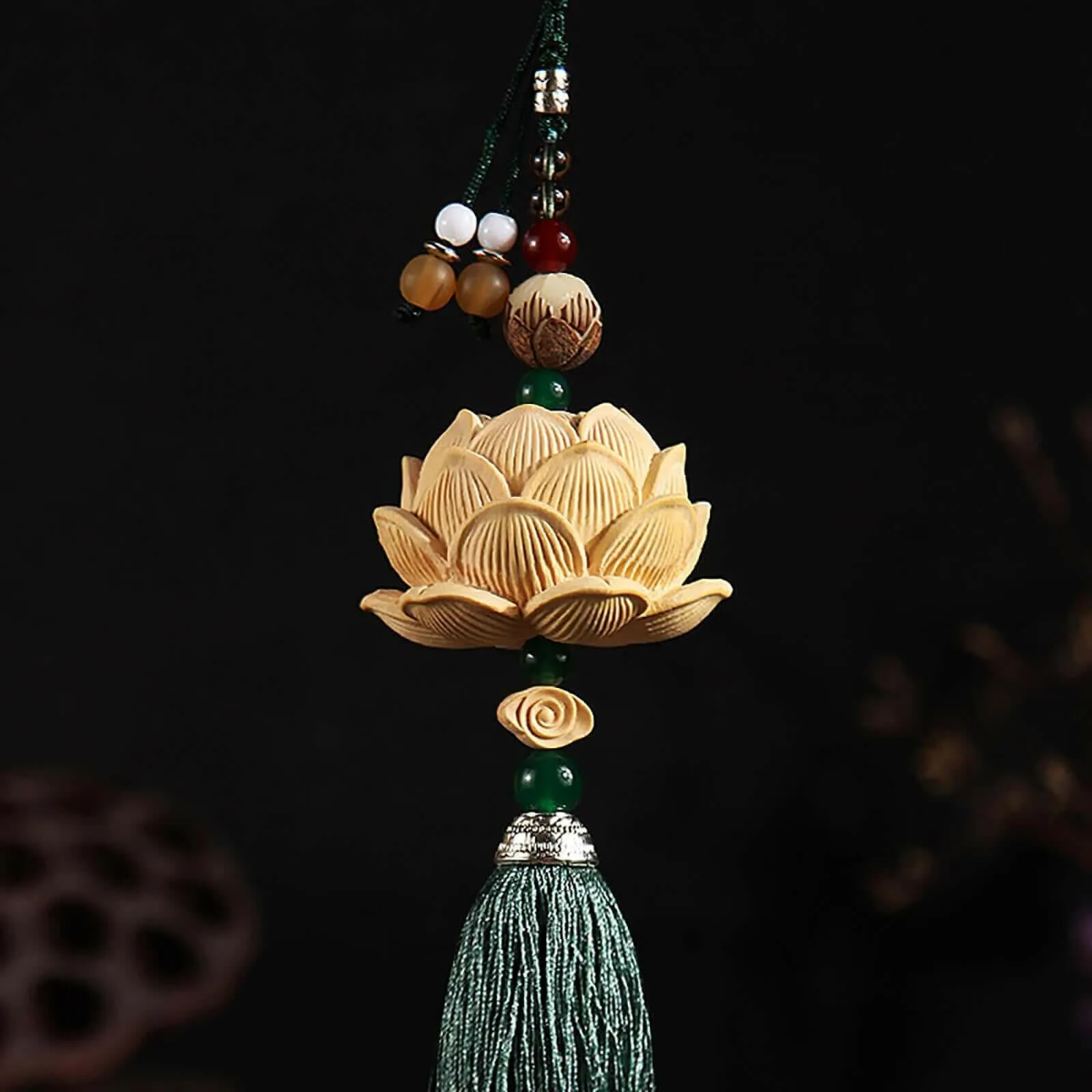 Master-Crafted Boxwood Lotus Car Hanging - Serenity in Motion