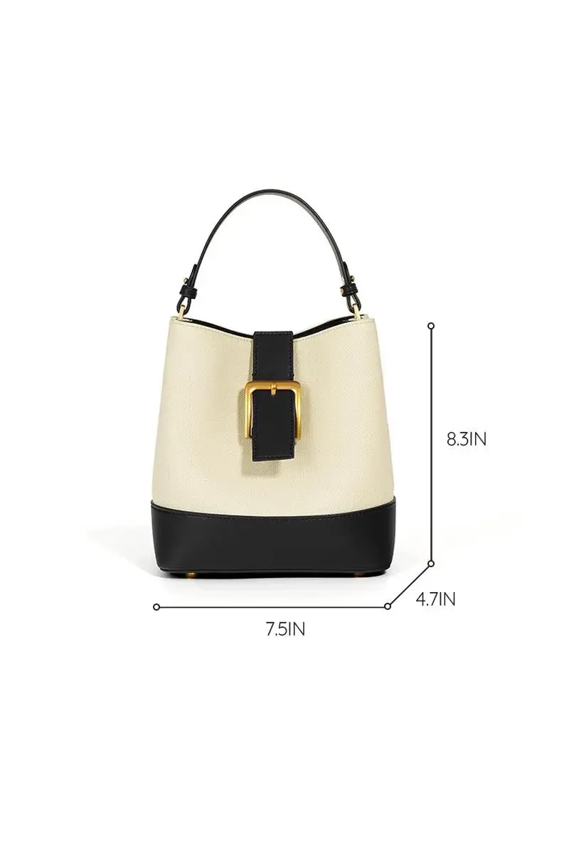 Medium Leather Crossbody Bucket Bag with Top Handle