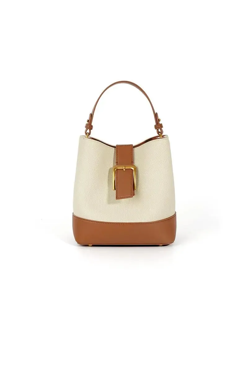 Medium Leather Crossbody Bucket Bag with Top Handle