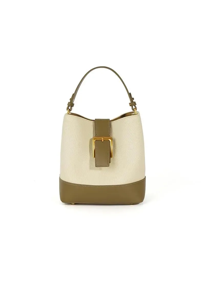 Medium Leather Crossbody Bucket Bag with Top Handle