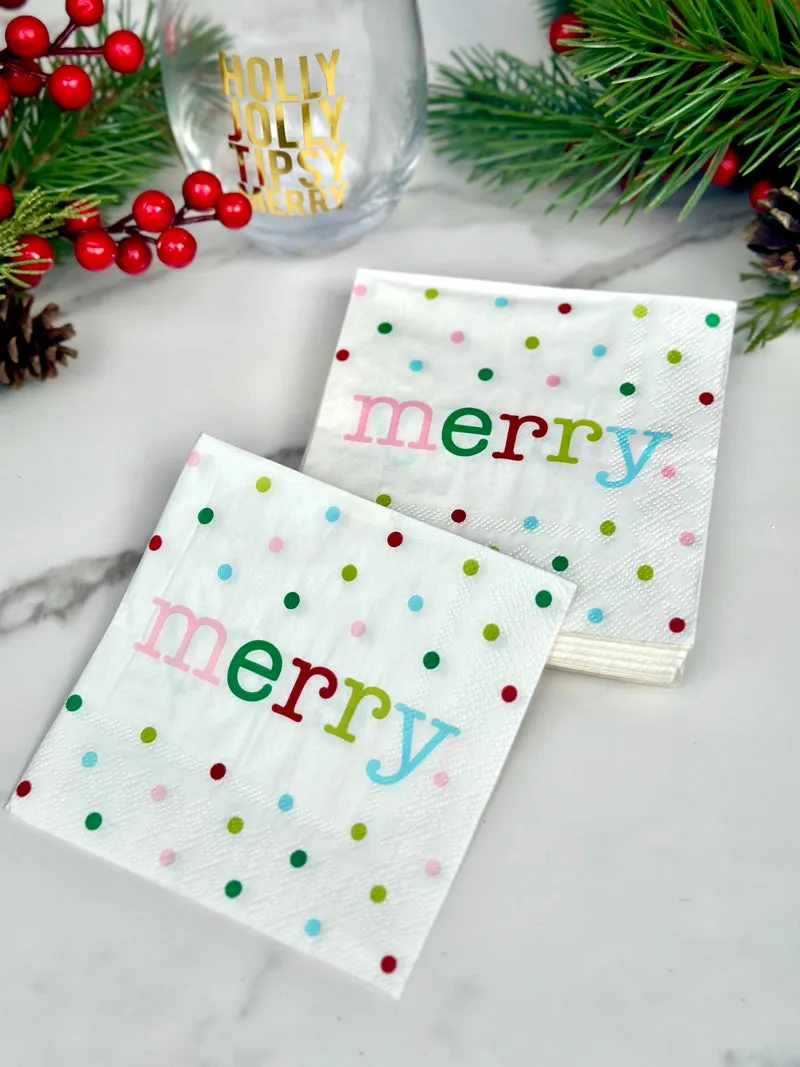 Merry Dot Cocktail Napkins - White/Multi