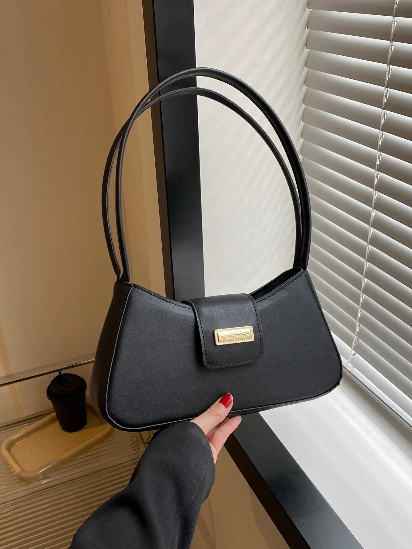 Metal Decor Bag Solid Color Shoulder Bag