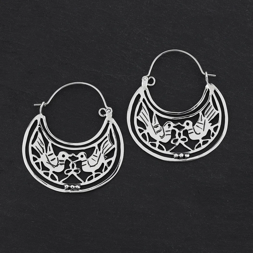 Mexican Silver Bird Hoop Earrings