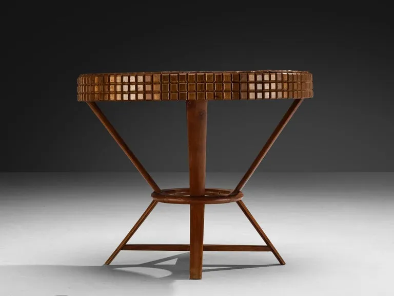 Mid-Century Modern Italian Game Table with Graphic Surface in Cherry