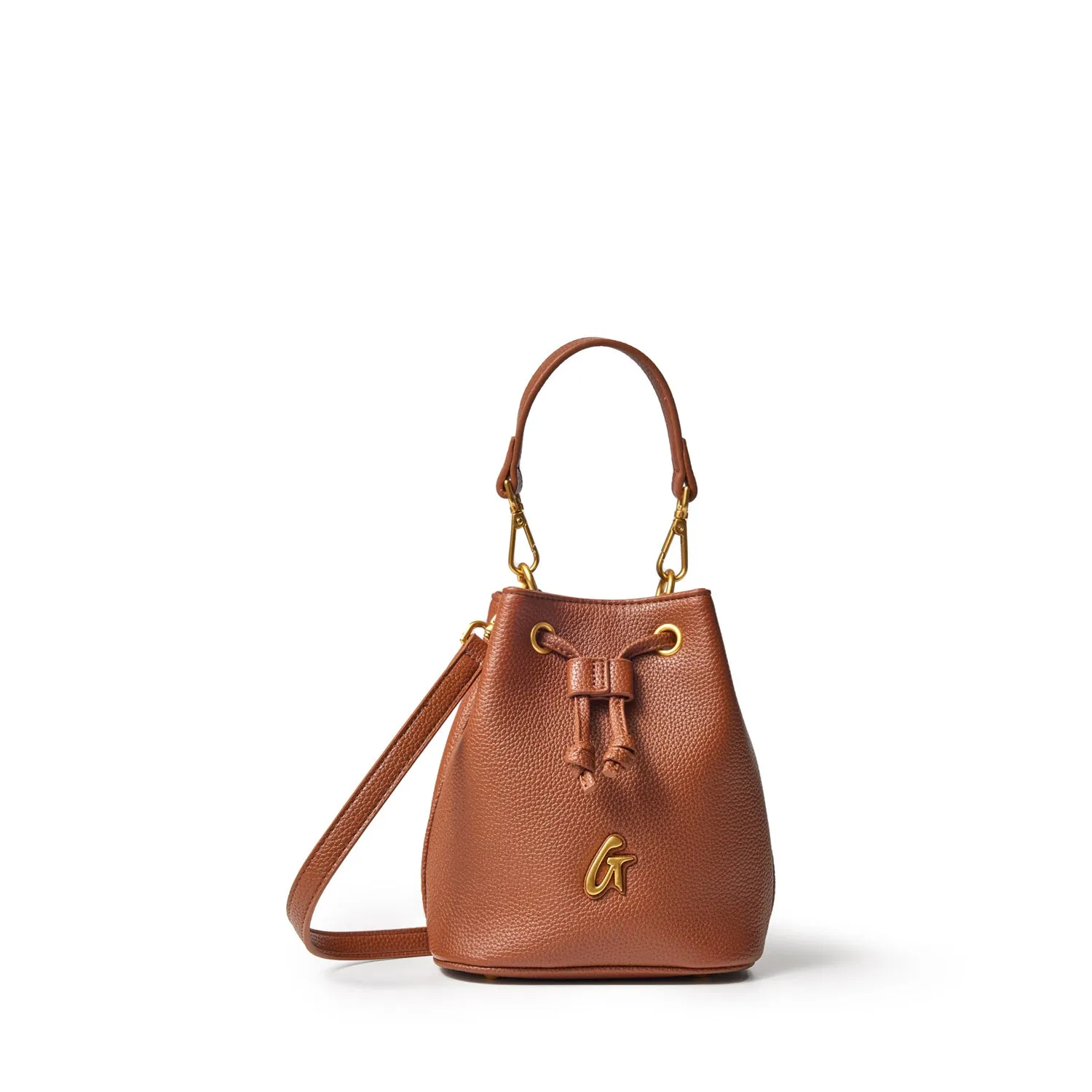 MINI PEBBLE BUCKET BAG - BROWN