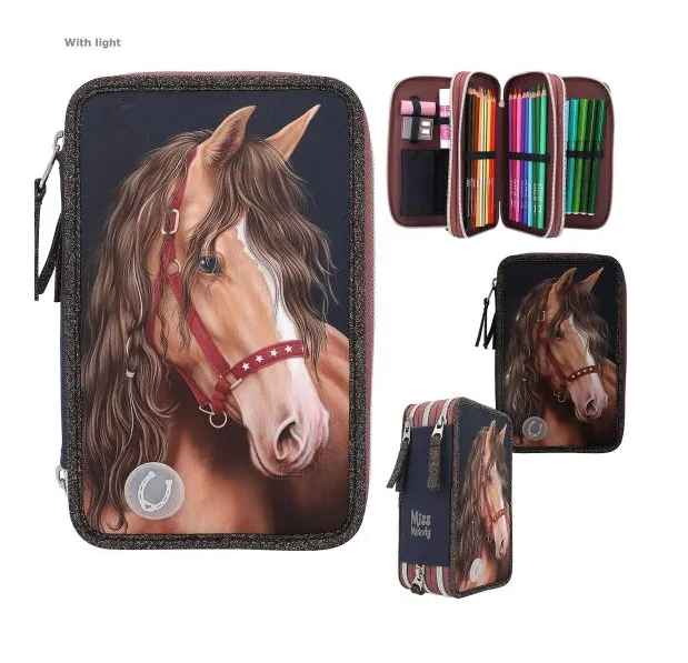 Miss Melody Triple Pencil Case Glitter Horse