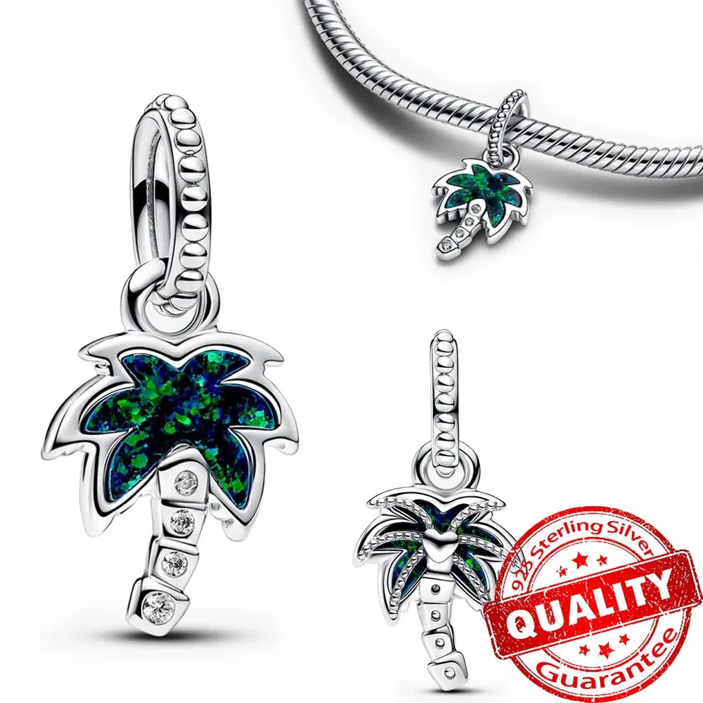 New Arrivals 925 Sterling Silver Green Monstera Leaves Climbing Frog Dangle Charm Fit Necklace Exquisite Gifts Original Bracelet