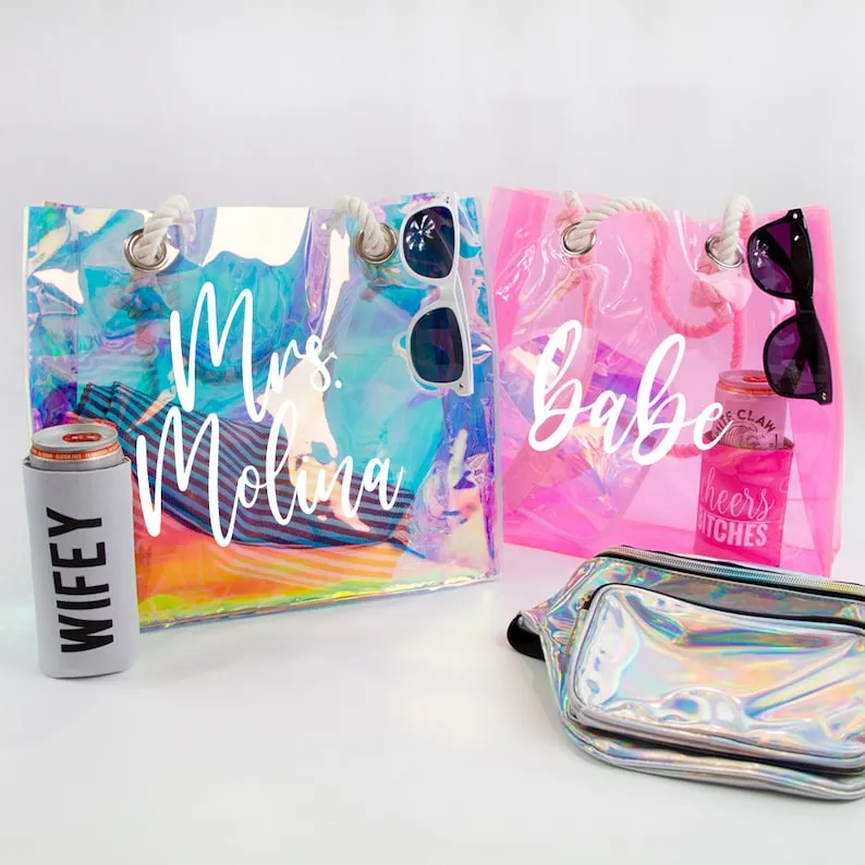 Nivel bags Holographic with customized name tote bag with rope handle go to with every outfit