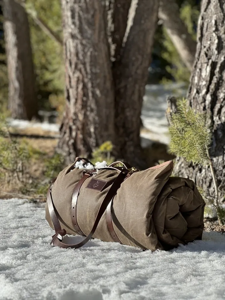 Oilskin Cowboy Bedroll with Leather Bedroll Carrier