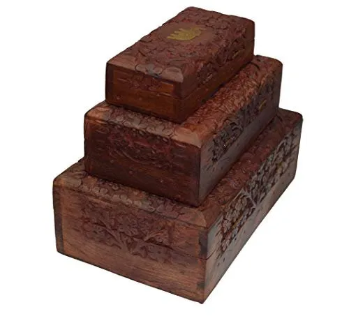 OM SHRI OM Set of 3 PCS Handmade Jewerly Box Organizer Decorative Table Piece from India