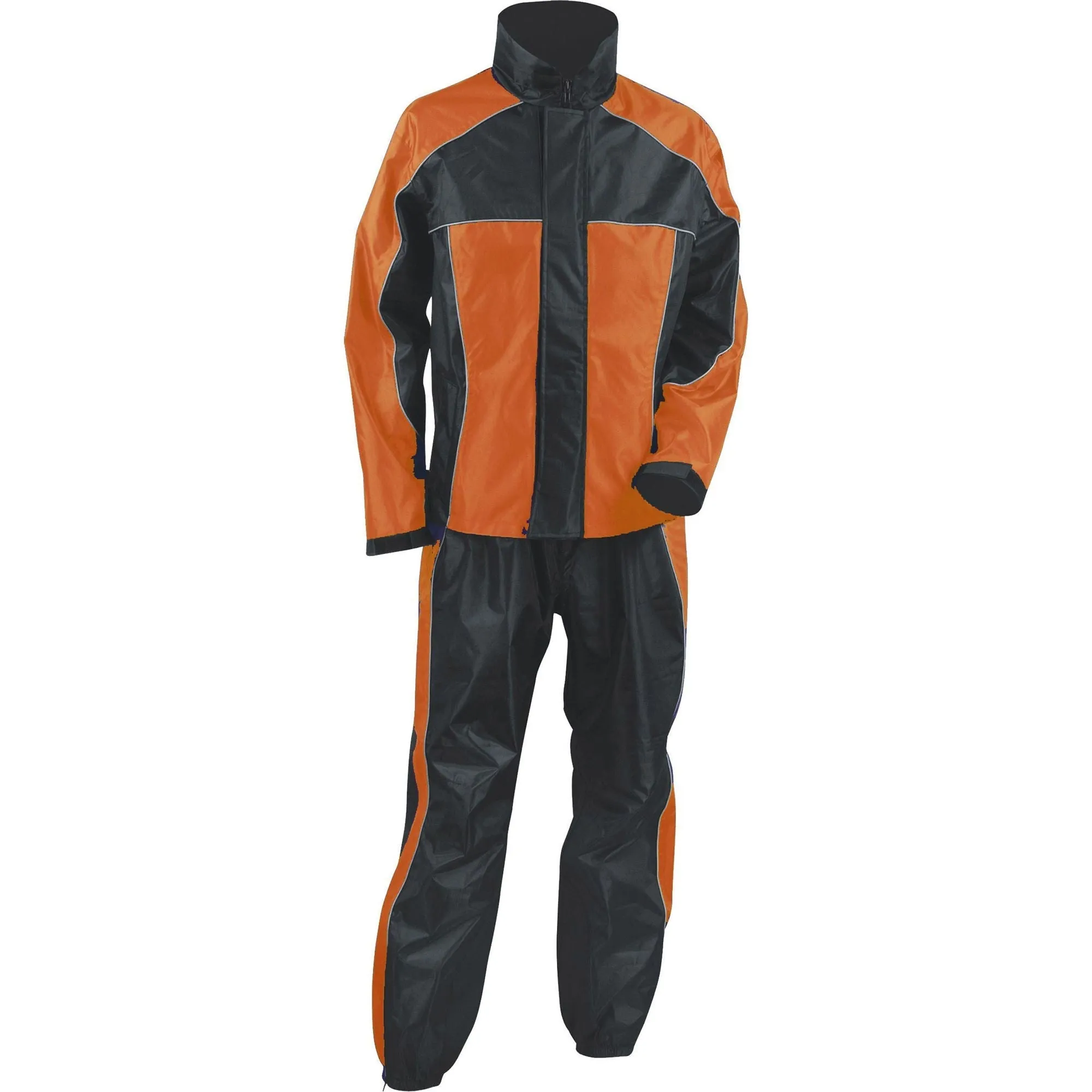 Orange SH2222-BLK/ORANGE Ladies Orange & Black Rain Suit Water Proof w/ Reflective Piping