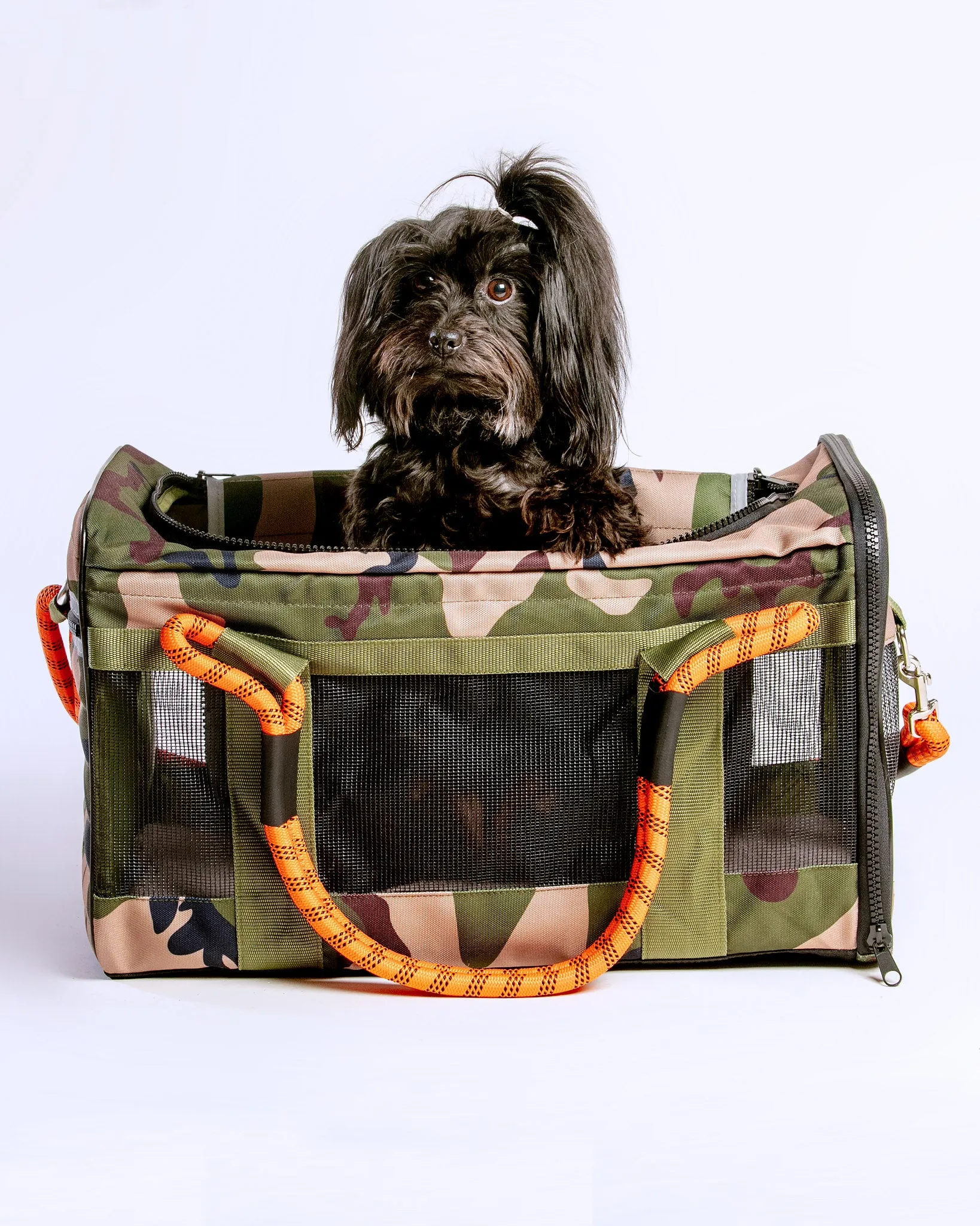 Out-Of-Office Dog Carrier in Camo with Orange Straps (FINAL SALE)