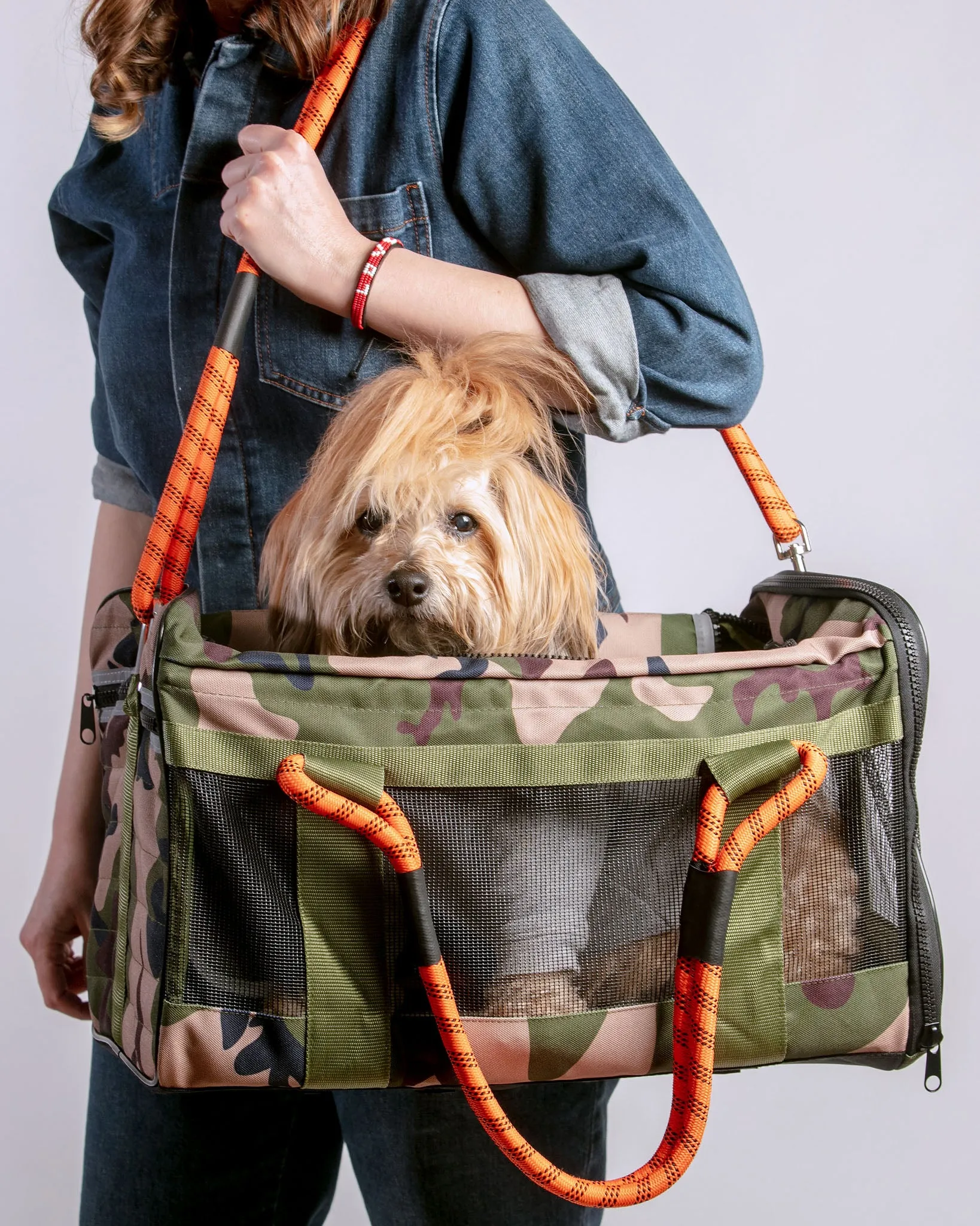 Out-Of-Office Dog Carrier in Camo with Orange Straps (FINAL SALE)