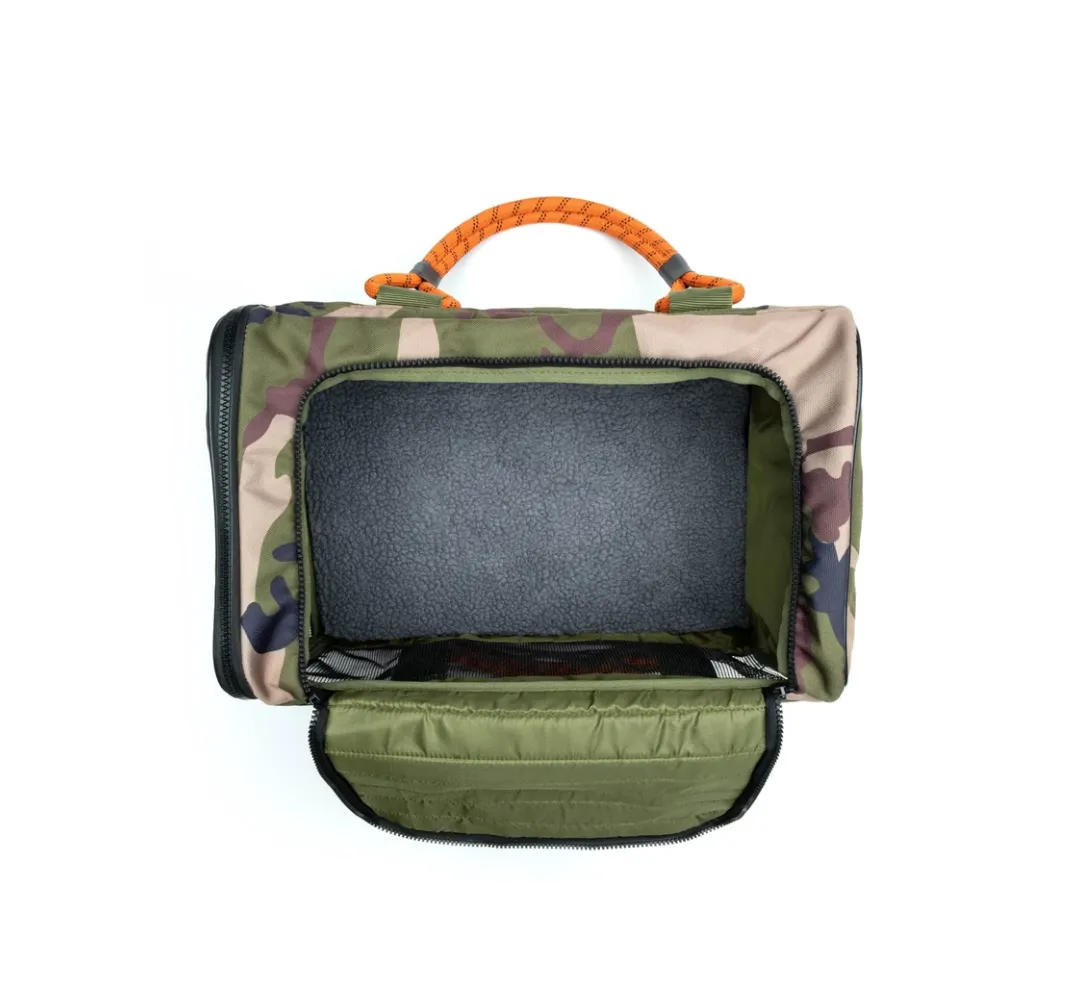 Out-Of-Office Dog Carrier in Camo with Orange Straps (FINAL SALE)