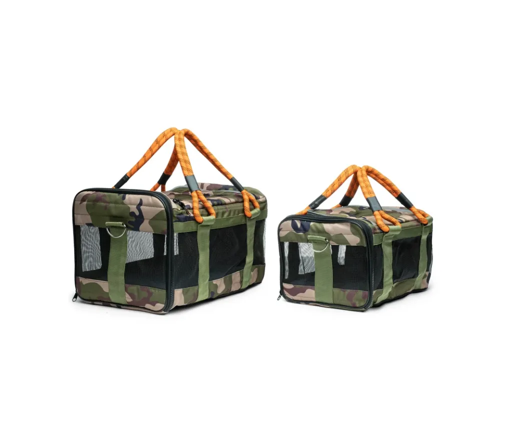 Out-Of-Office Dog Carrier in Camo with Orange Straps (FINAL SALE)