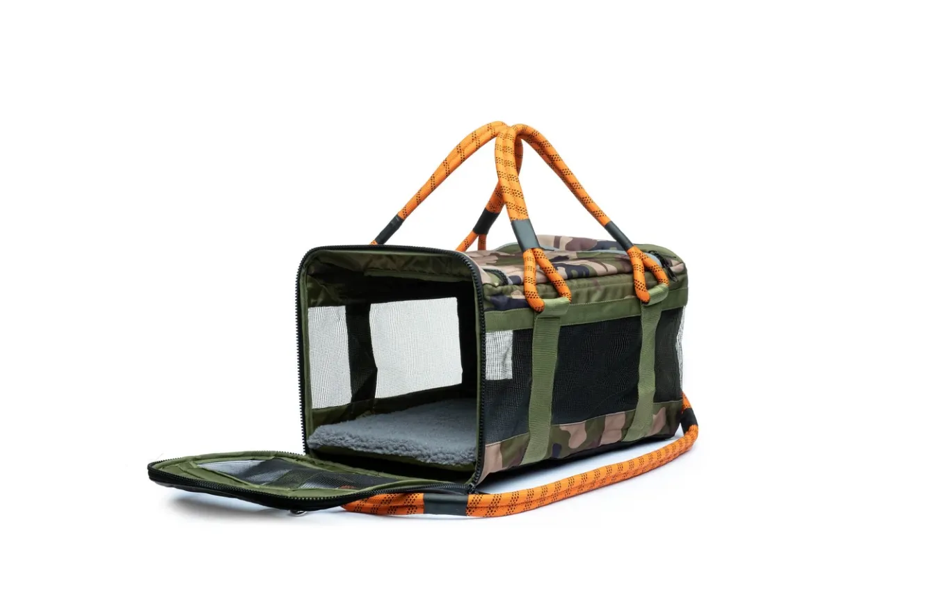 Out-Of-Office Dog Carrier in Camo with Orange Straps (FINAL SALE)