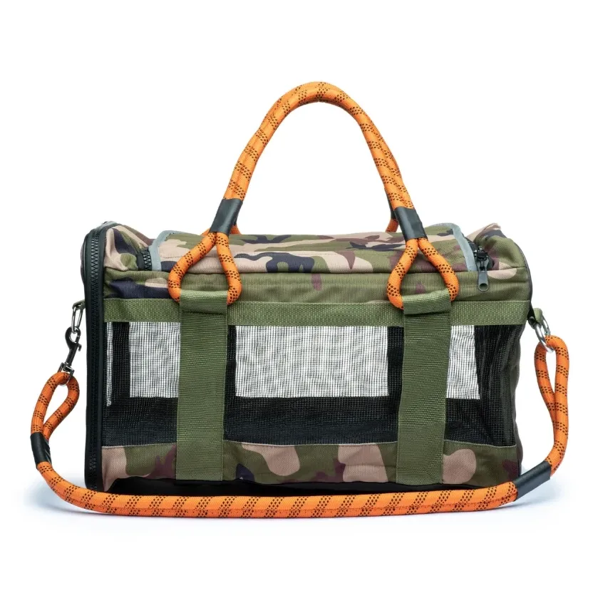 Out-Of-Office Dog Carrier in Camo with Orange Straps (FINAL SALE)