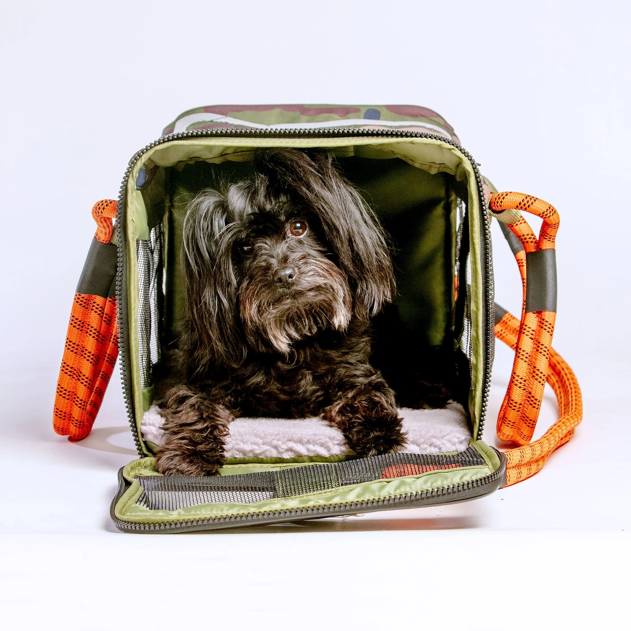 Out-Of-Office Dog Carrier in Camo with Orange Straps (FINAL SALE)